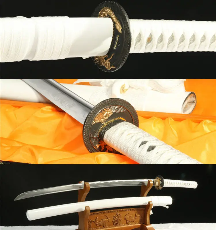 

41'1060 CARBON STEEL BLADE WHITE SHAPE DRAGON TSUBA WHITE JAPANESE SWORD KATANA