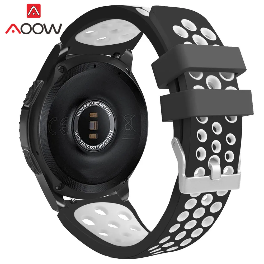 22 мм силиконовый ремешок для часов samsung Galaxy Watch 46 мм версия отверстия резиновый сменный Браслет ремешок для SM-R800 серебристый - Цвет ремешка: Black white