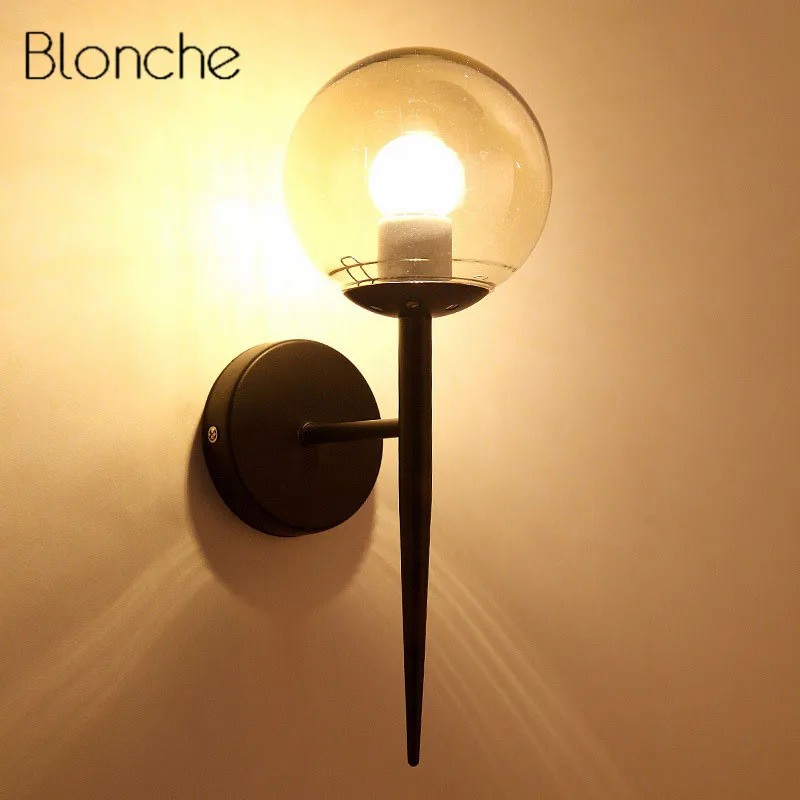 Современный настенный светильник со стеклянными шариками, бра, светодиодный настенный светильник для спальни, светильник для домашнего декора, Скандинавское фойе, освещение для гостиной, коридора, E27 - Цвет абажура: Черный