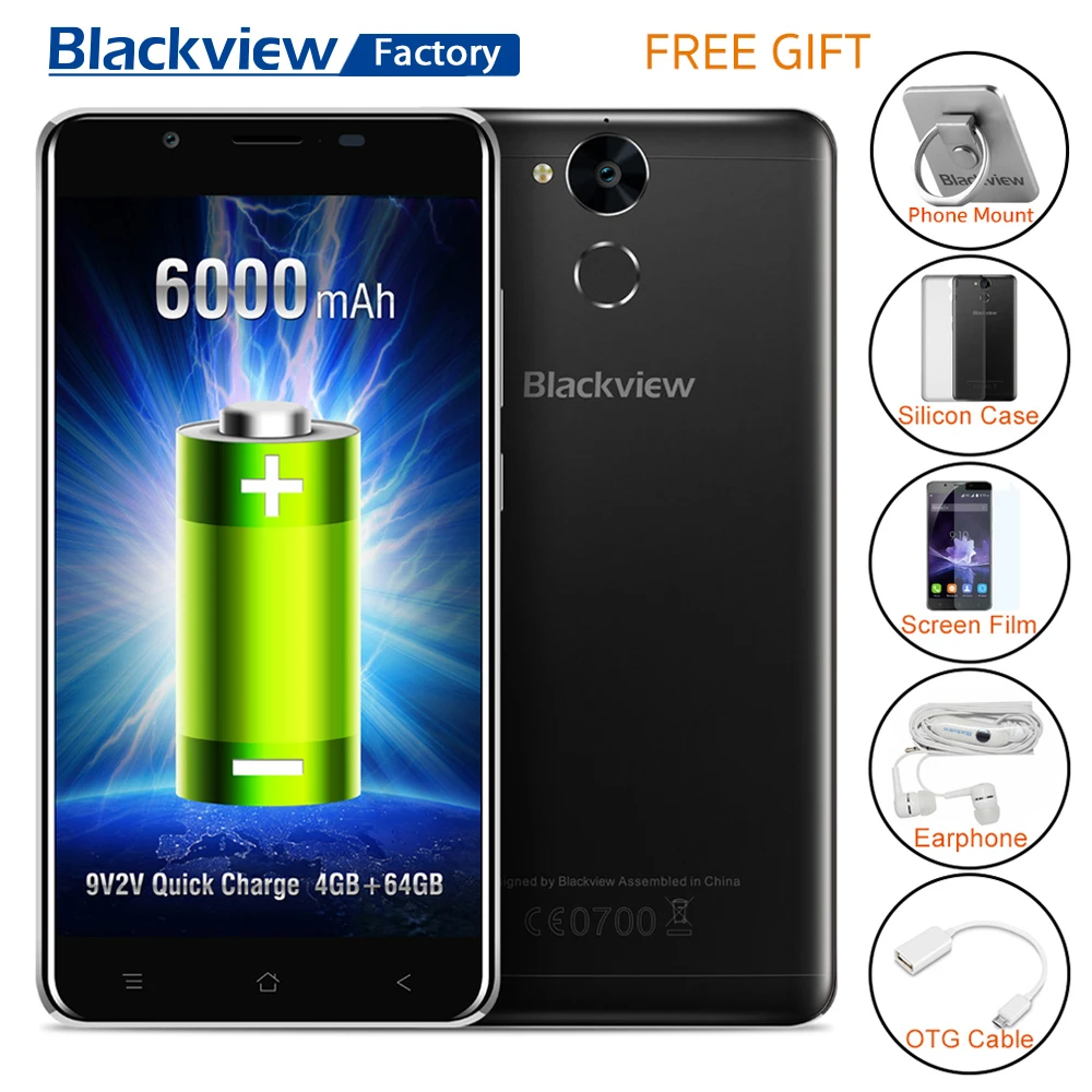 Blackview P2 отпечатков пальцев 4 ГБ + 64 смартфон 6000 мАч телефона MT6750T Octa Core 5.5 ''FHD 13.0MP