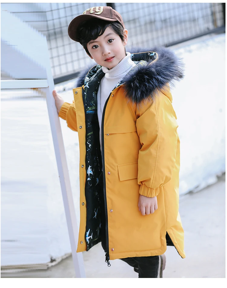 A15/ г. Зимнее пальто для больших мальчиков детские зимние куртки для подростков детские пальто пуховик для мальчиков, длинная куртка с капюшоном, размер 6, 8, 10, 12, 14 лет