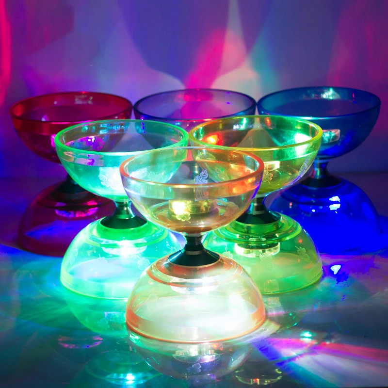 

5 Colours Tow Size Resin Flashing Diabolo Set With Rods + Handstick + String For Children Magic YOYO Professional Kids Toys