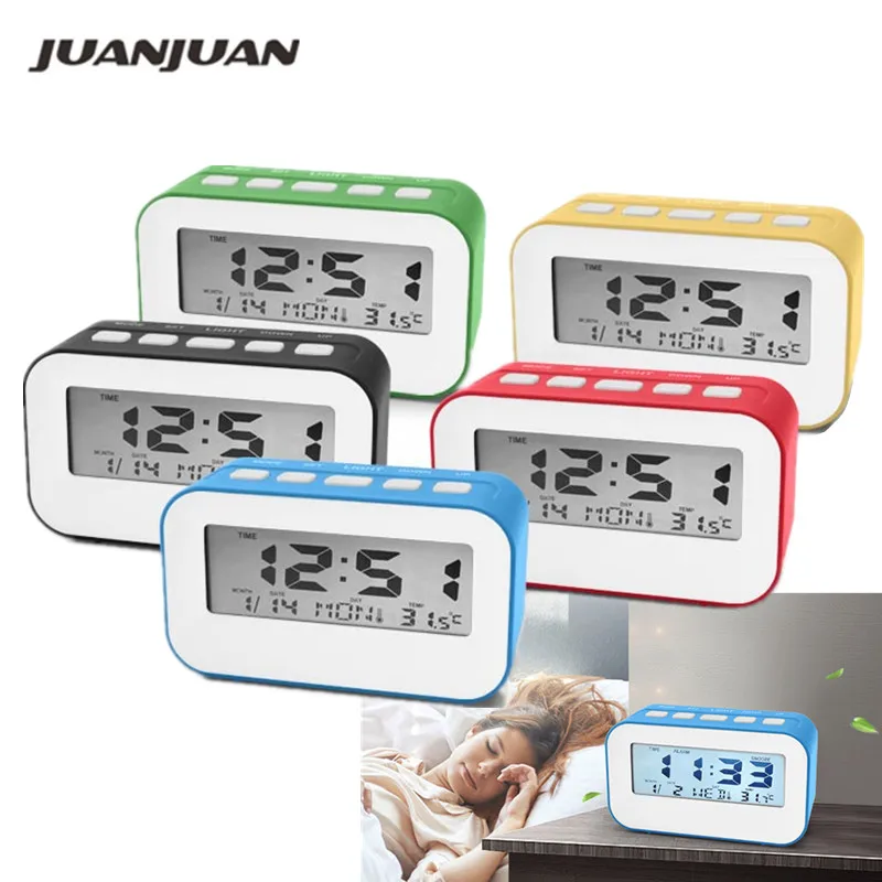 

LCD Digital music Alarm Clock Large Display Electronic Smart Mute Clock Backlight Temperature & Calendar Snooze Function 40%OFF