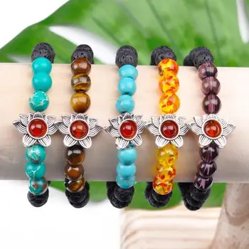 

Black Lava Natural Stone Beads Bracelets for Women Vintage Design Volcanic Rock Tiger Eye Bead Strand Bracelet Men Jewelry Gifts