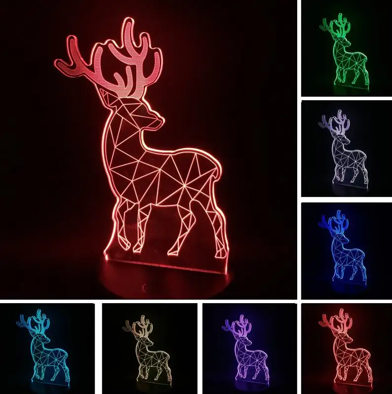 Красочный милый 3D Рождественский олень Иллюзия спальня офис домашний стол настольная лампа Декор Детские ночные светильники праздничные подарки - Испускаемый цвет: Christmas Deer