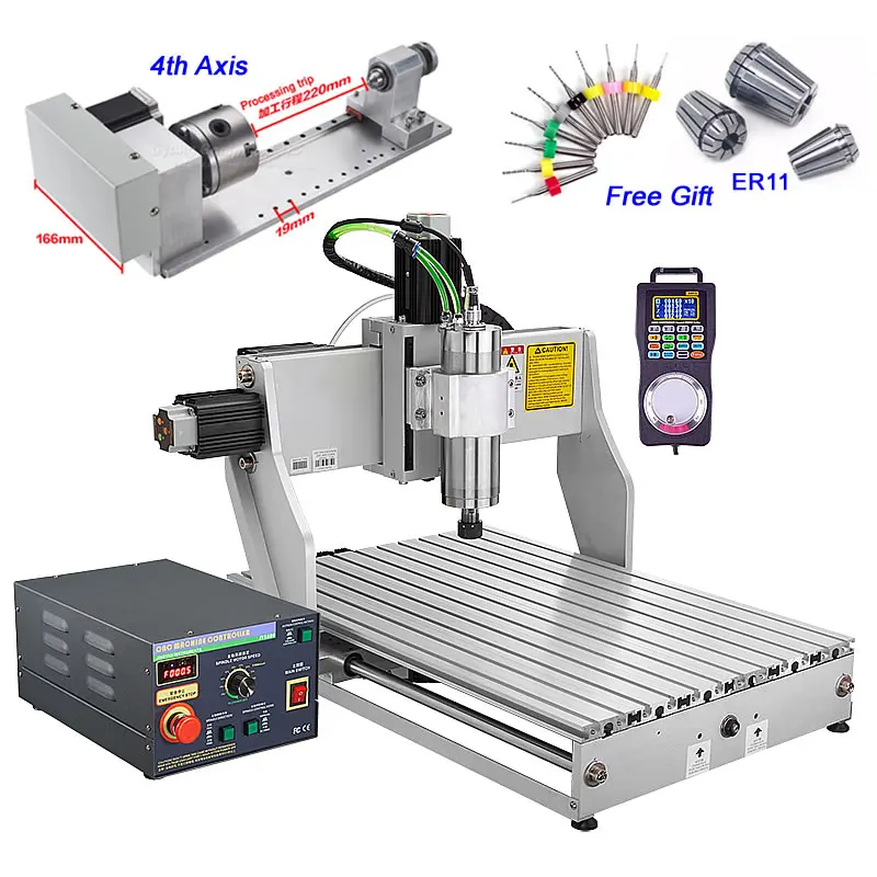 

Industrial 2200W 4 Axis CNC Router 3040 2.2KW Metal Engraving Drilling Machine 4030 CNC Cutter with Hand Wheel CNC Controller
