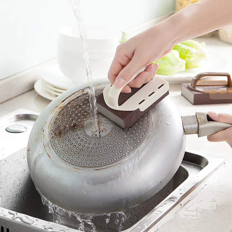 

1Pcs Double-sided Sponge Cleaning Brush Diamond Sand Kitchen Descaling Clean Magic Pan Pot Windows Hand Protector Accessories