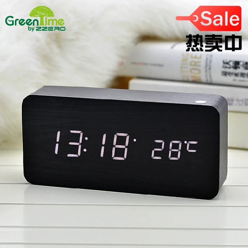 

LED Wooden Alarm Clock Watch Table Voice Control USB/AAA Digital Wood Despertador Electronic Desktop Powered Clocks Table Decor