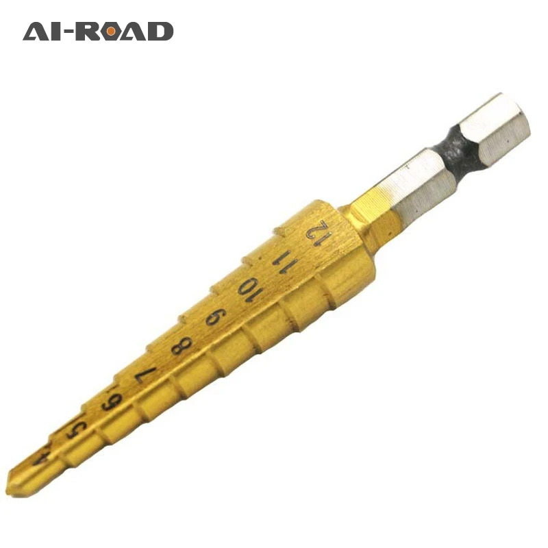

4-12mm HSS Steel Titanium Step Drill Bit Step Cone Cutter Tools Woodworking Wood Metal Drills 1pcs