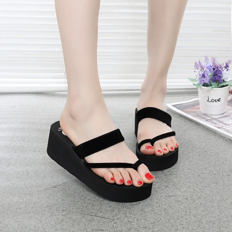

POADISFOO 2019 High Heel Wedge Slippers Summer Beach EVA Thick Bottom Sandals And Slippers Factory Price WNH-17-828
