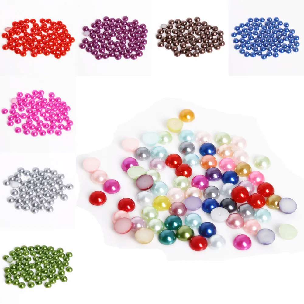 

New Arrival 200Pcs 8MM Imitation Plastic Flatback Half Round Pearl Beads For DIY Bracelet Necklace Jewelry Findings Accessories