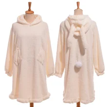 1 предмет; милая флисовая ночная рубашка для девочек с рисунком медведя/кролика; теплая зимняя одежда для сна с капюшоном