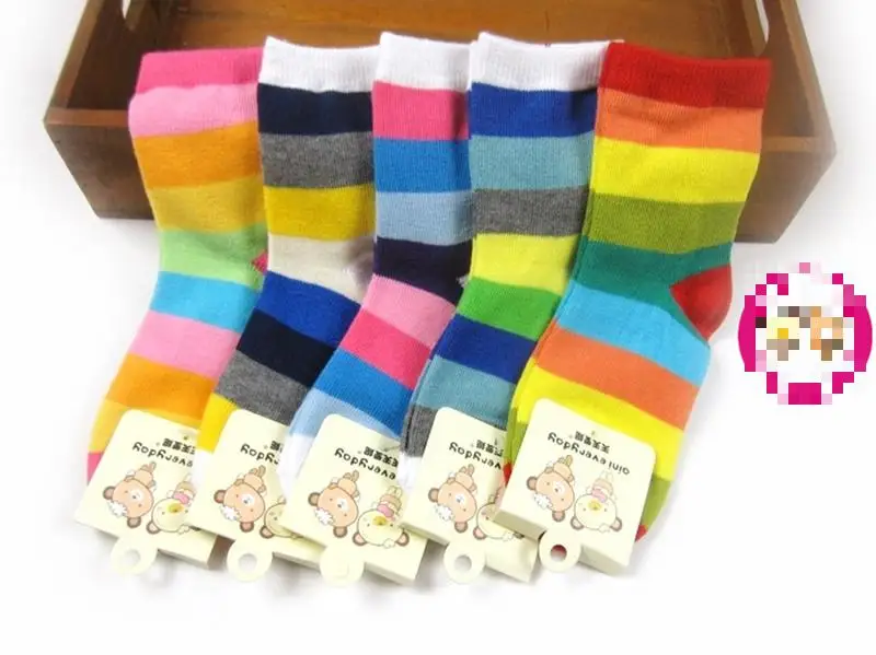 Meias para Meninos Anyongzu Pares Lote Crianças Meninas Novo Arco-íris Listrado Meia Curta Estilo Britânico Terno 1-12year 10 - 5 Anyongzu 10 pares lote crianças meias para