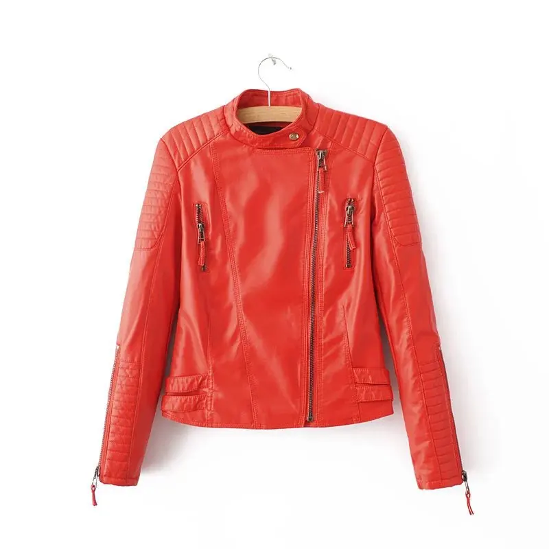 Высококачественные женские Куртки из искусственной кожи на осень и зиму, женские модные застежки-молнии, мотоциклетное пальто, байкерская куртка из искусственной кожи черного, красного, синего цвета