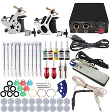 Complete tattoo kit 2 guns machines 5 ink sets power supply disposable needle Cord Kit Body Beauty DIY Tool Tattoo set