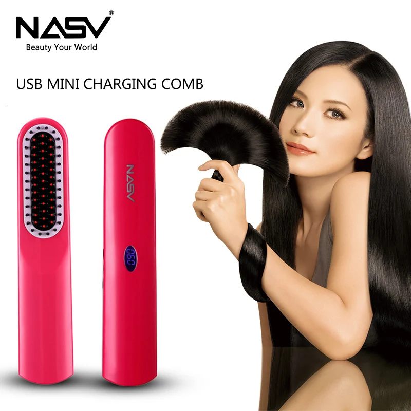 

2019 new USB rechargeable portable mini charging straight hair splint hair straightener anion straight hair comb