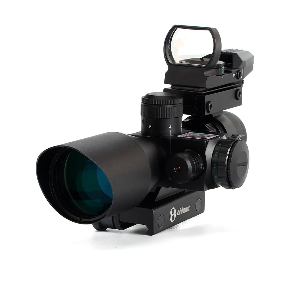 ohhunt 2.5-10X40 Rifle Scope Red Green Illuminated Rangefinder Reticle Holographic 4 Reticle Sight Red Laser Combo Riflescopes (4)