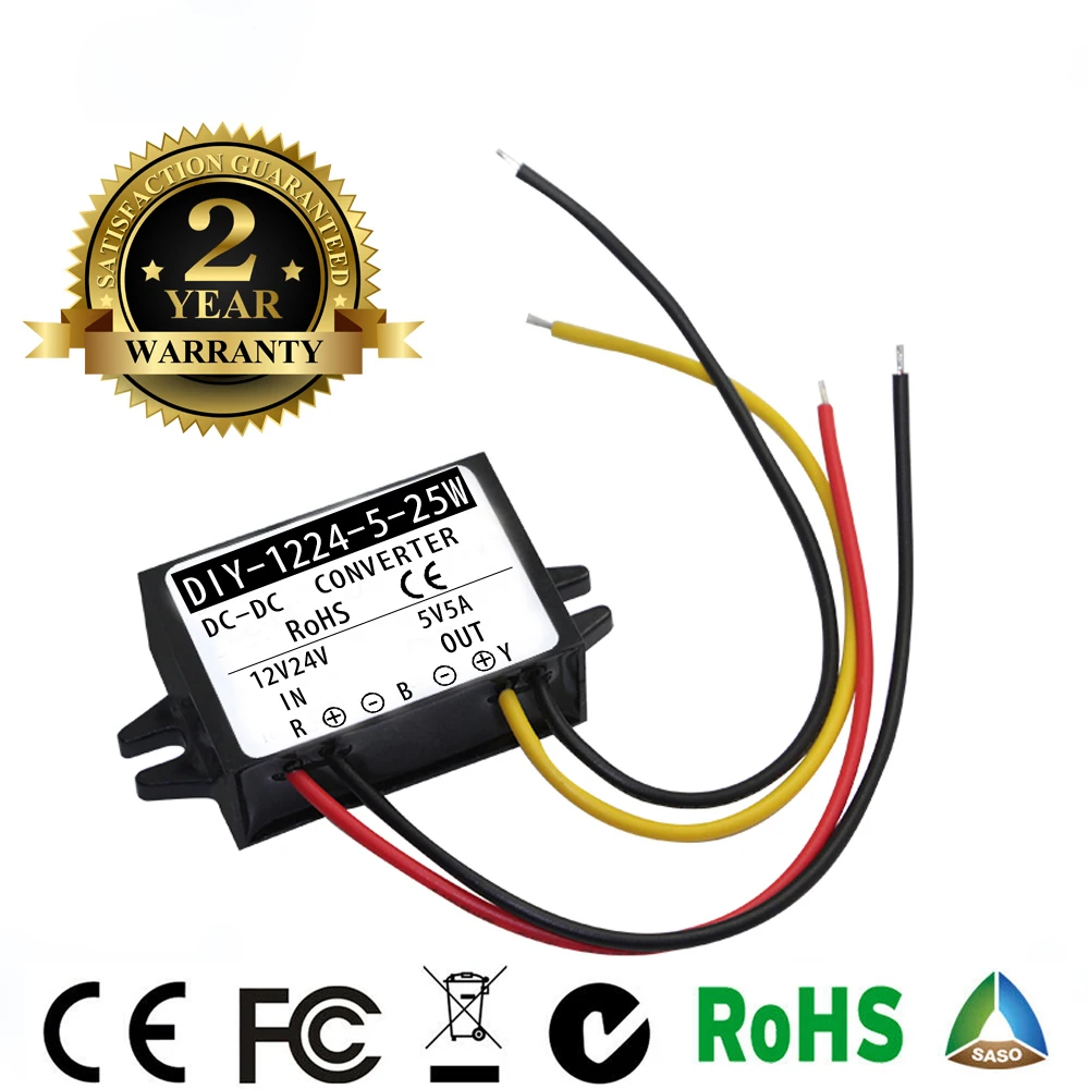 DC 12V/24V to 5V 5A 25W Step Down Voltage Module,Car Power Converter,Waterproof and Moisture-Resistant DC-DC Buck Boost Converter Voltage Regulator Power Adapter