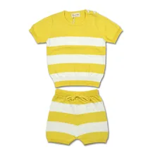 Новинка года, летний комплект одежды для детей, хлопковый трикотажный топ в полоску+ шорты, комплект из 2 предметов для маленьких мальчиков и девочек, футболки, детская одежда унисекс