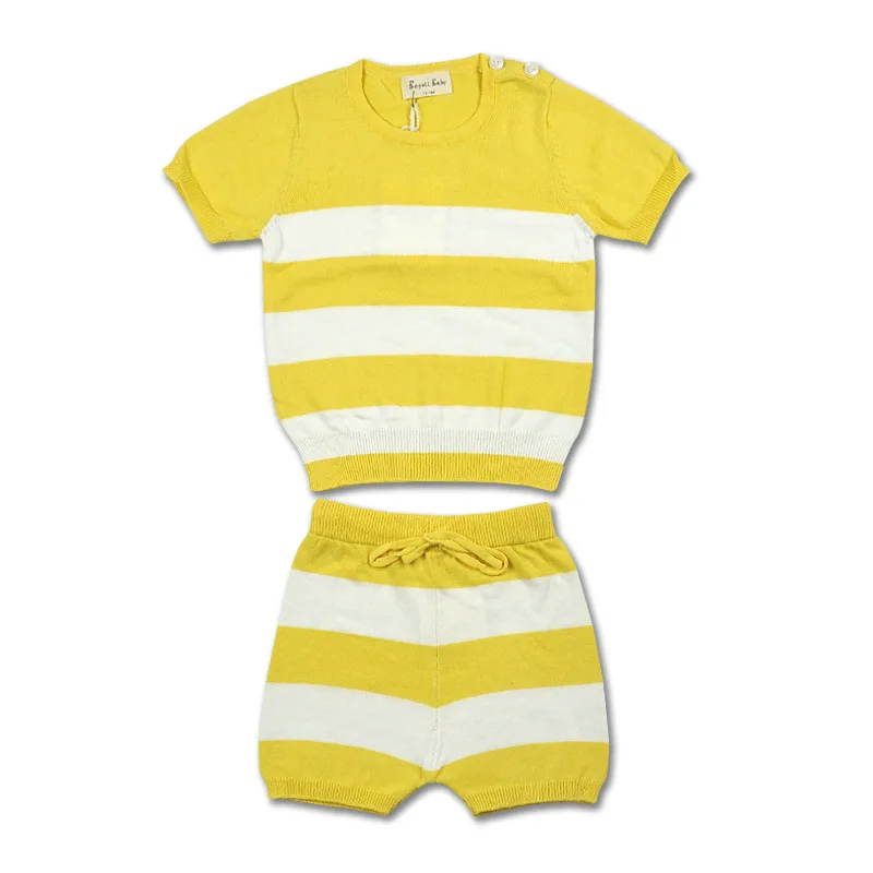

new 2019 summer children clothing set cotton knitwear striped tops+ shorts 2pcs baby boys girls sets Tees unisex kids outfits