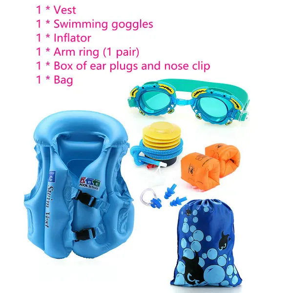 Детский Надувной Спасательный водный жилет, безопасный спортивный продукт из ПВХ для мальчиков и девочек, одежда для плавания и дайвинга, одежда для серфинга, надувные спасательные жилеты - Цвет: 6pcs Set L Blue