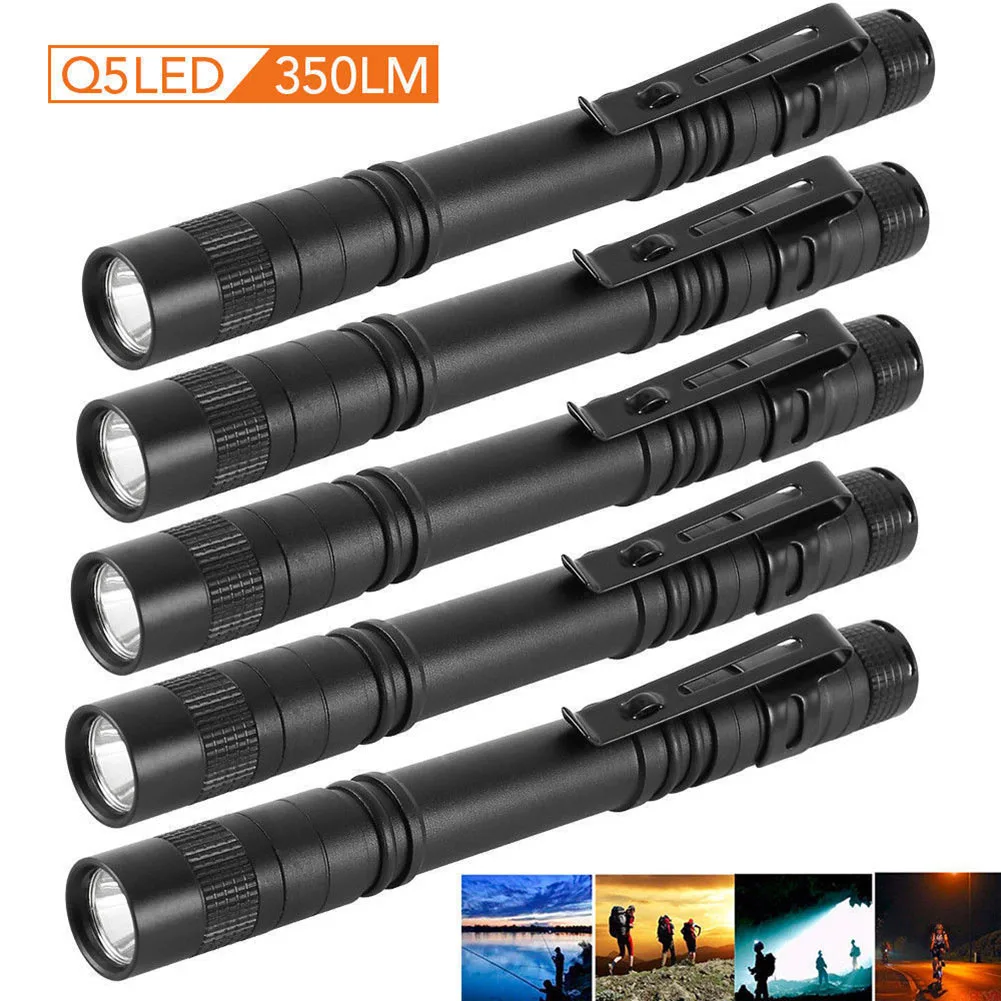 

New Hot LED Flashlight Torch Penlight Pen Shape Lamp Clip Portable Waterproof Mini Light Outdoor