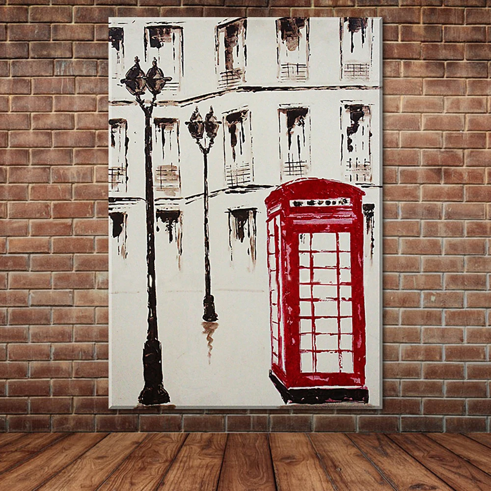 Hand Painted Telephone Booth Oil Painting On Canvas Modern Large Wall Art Picture for Home
