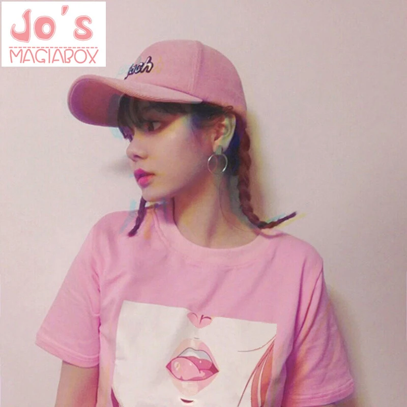 Футболка Femme 2017 губы Сексуальная футболка Kawaii Корея Ulzzang Harajuku рот печатные женские розовые футболки повседневные свободные топы