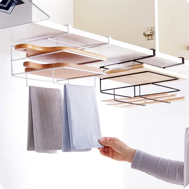 Special Offers Double Layer Iron Kitchen Cabinets Shelf Chopping Board Storage Rack Shelves Kitchen Towel Holder Rack Wall Mount
