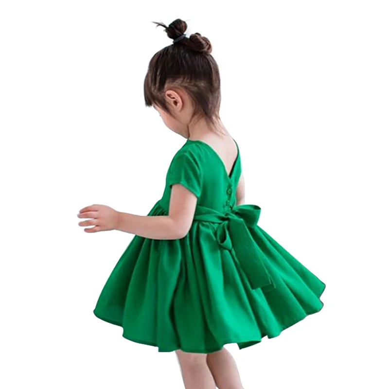 

2-8 yrs Baby Girl clothes summer 2018 girls cotton short sleeve bow dress children clothing green red princess korean cute dress