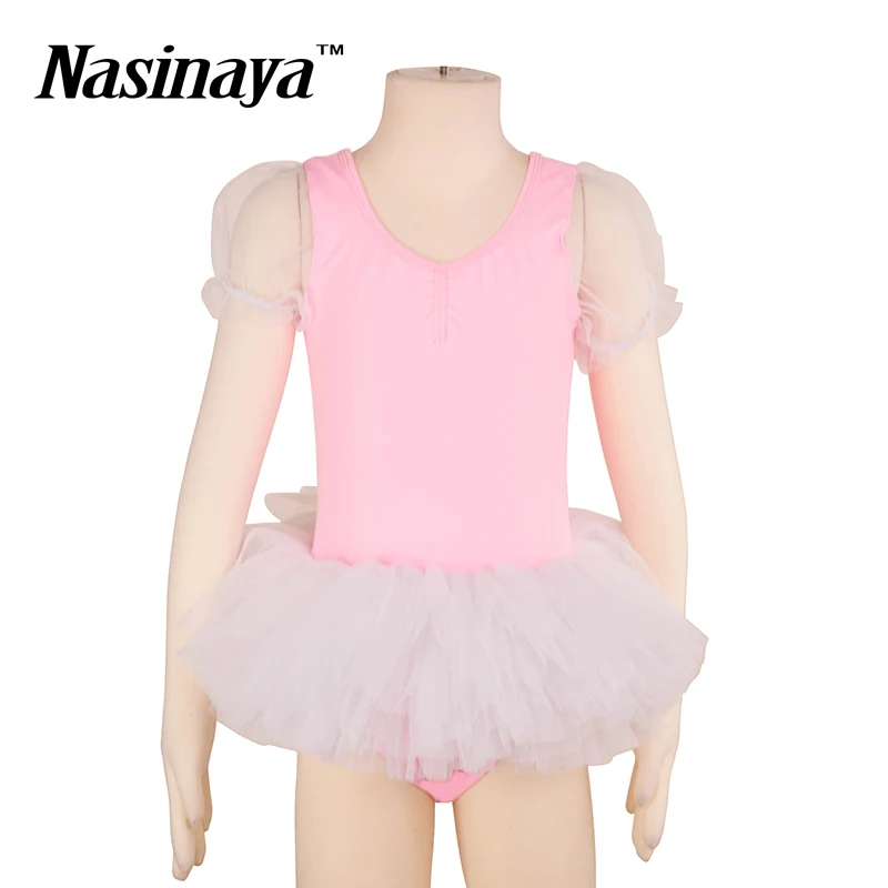 

2 Colors Customized Costume Children's Dance Ballet Performance Tutu Dress Girls Gymnastics Leotard Short Sleeves Training Skirt