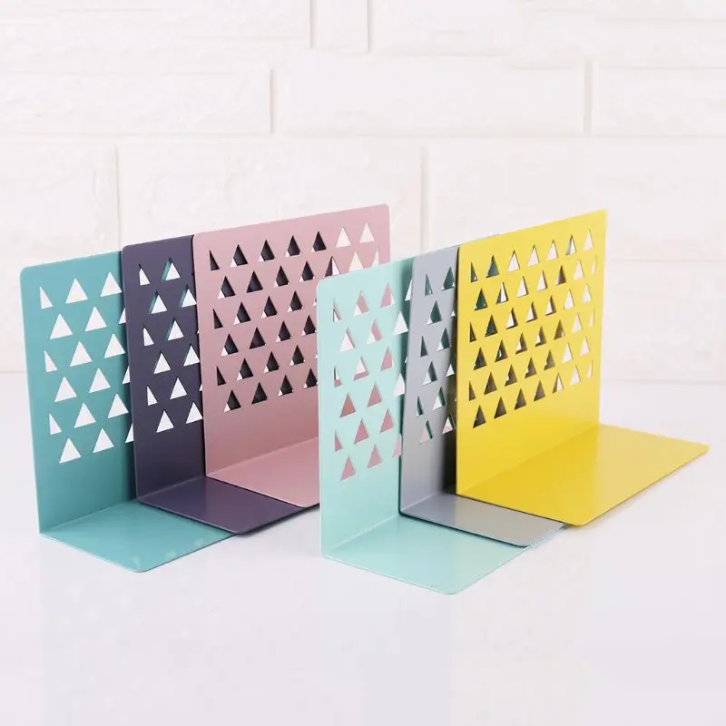 

Metal Hollow Desktop Organizer Bookends Book Ends Support Stand Holder Shelf Bookrack Home Office Supplies