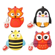 cartoon cute penguin owl fox pendrive pen drive 4GB 8GB 16GB USB flash drive 32GB 64GB memoria stick 128gb animal free shipping