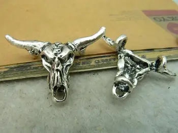 

6pcs 9x26x38mm Antique Silver Lovely Skull Cow Head Connector Link Charm Pendant C3337