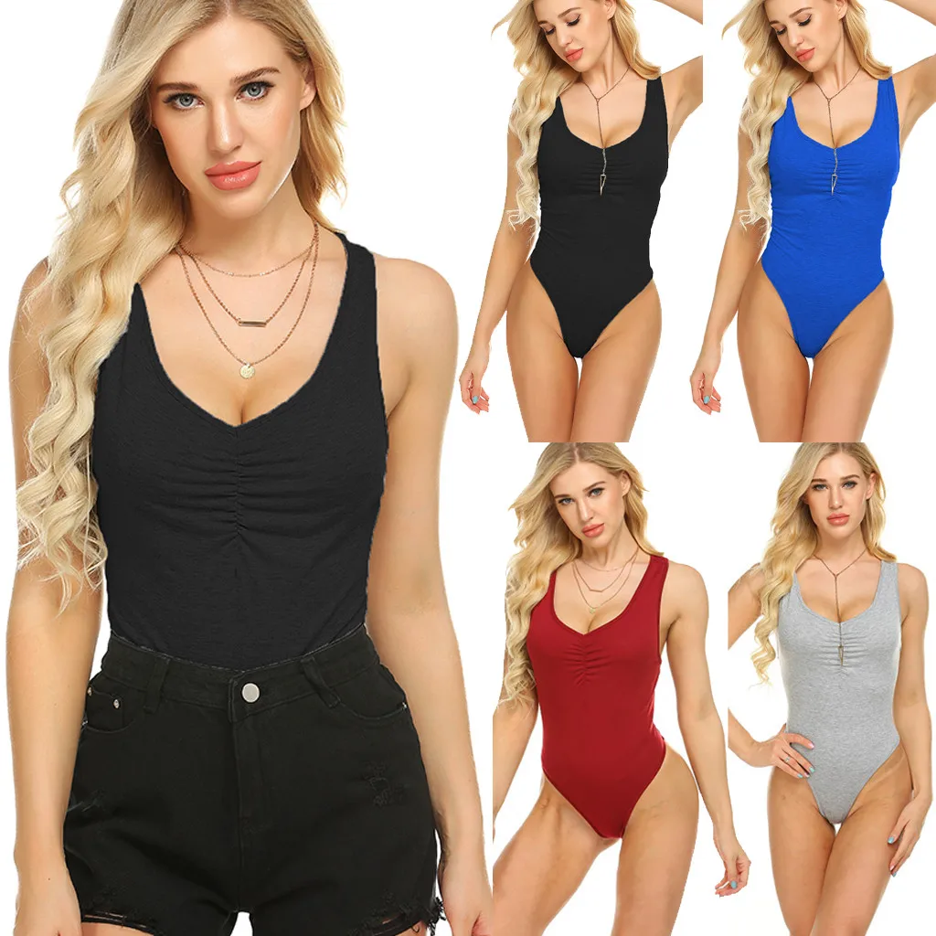 

sexy bodysuit Women Sexy Solid Sleeveless V-Neck Jumpsuits Bodysuits Rompers sexy jumpsuit dropshipping