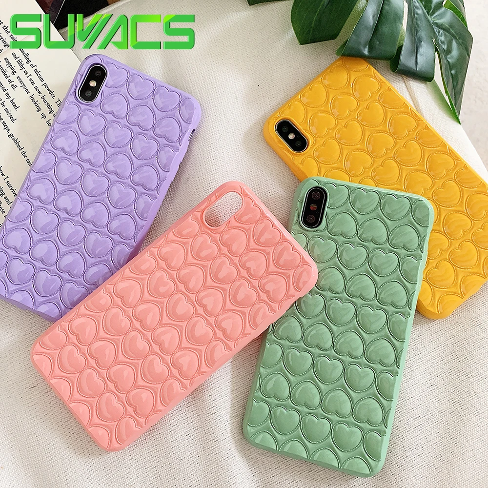 

SUYACS 3D Love Heart Candy Colors Plain TPU Soft Case For iPhone XS MAX XR X 6 6S 7 8 Plus Fashion Protector Phone Cases Coque