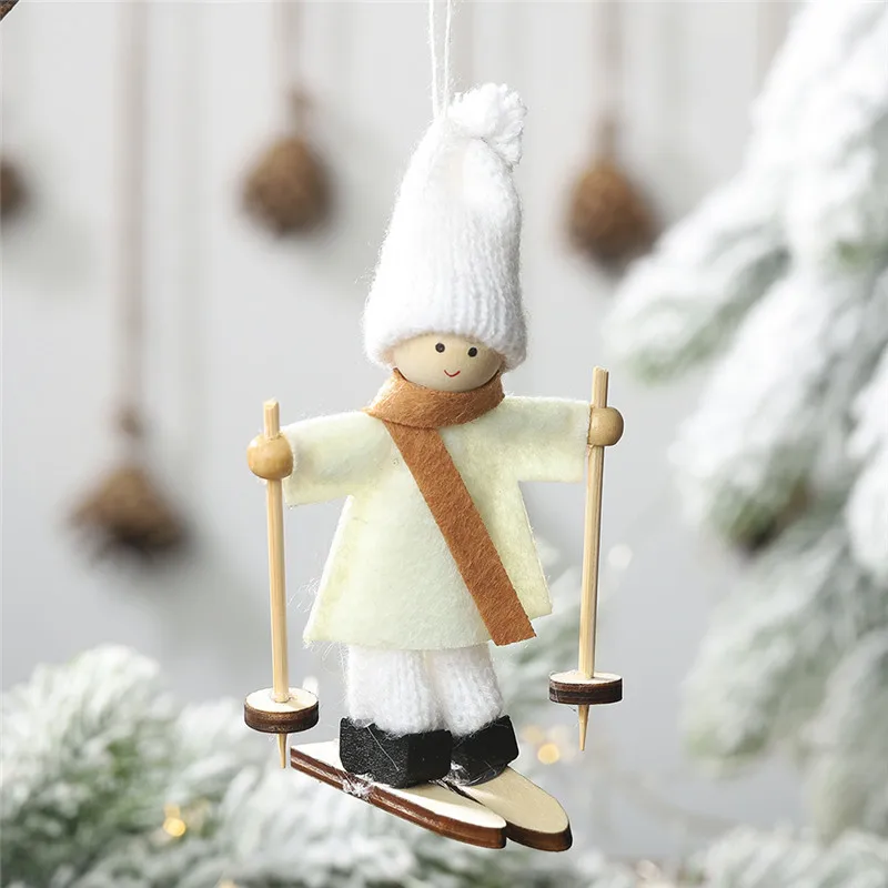 Новая милая кукла Ангела девочка Лыжная подвесная Елочная игрушка украшения для дома деревянные Рождественские елки украшения Рождественский подарок для детей - Цвет: Белый