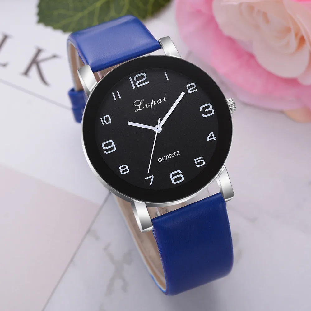 Новинка, известный бренд, Женские Простые Модные Аналоговые кварцевые круглые наручные часы с кожаным ремешком, женские часы# D