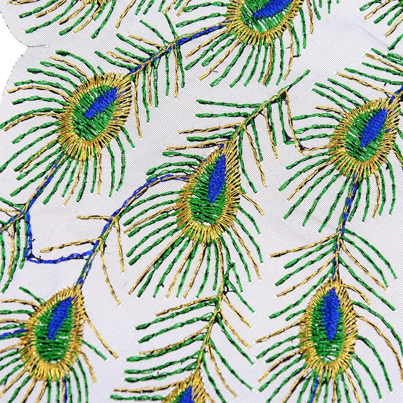 1pcs DIYColorful Sequins Peacock Embroidery Fabric Large Applique Patch African Lace Sew Dress Cloth Decorate Accessory