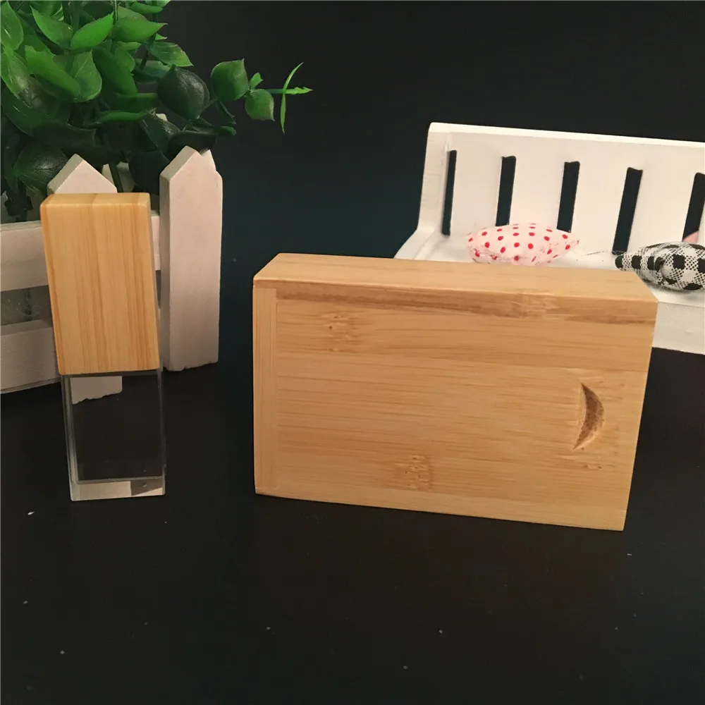Wedding Photography Custom LOGO Wooden Crystal + Wooden box USB 2.0 Version memory flashs stick pen drive