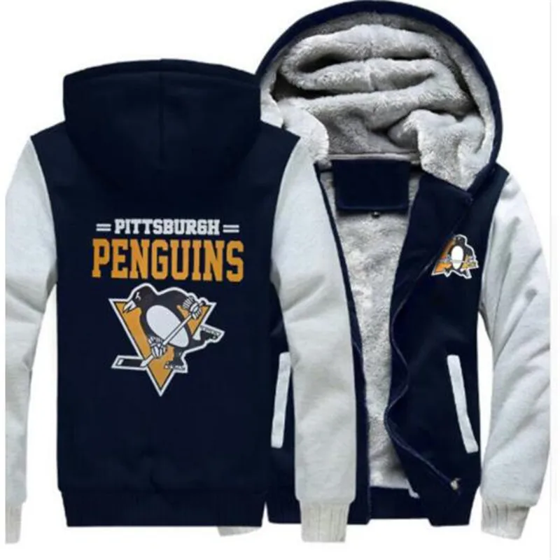 

2018 Pittsburgh Penguin Sweatshirt Warm Fleece Thicken Jacket Zipper Coat Hoodies & Sweatshirts Up-to-date Jacket