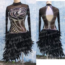 Новинка! Костюм для латинских танцев, одежда для танго, сальсы, самбы, одежда для латинских танцев, перьевое платье для латинских танцев, черные платья для латинских танцев, одежда для танго