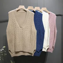 Сплошной цвет v-образным вырезом без рукавов дикий короткий длинный вязаный жилет женский Осень и зима свободный ленивый шерстяной жилет A014