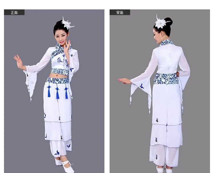 (0105) синий и белый фарфор костюмы классические Танцы вентилятор Yangko Танцевальный костюм Guzheng флейта производительность национальный костюм