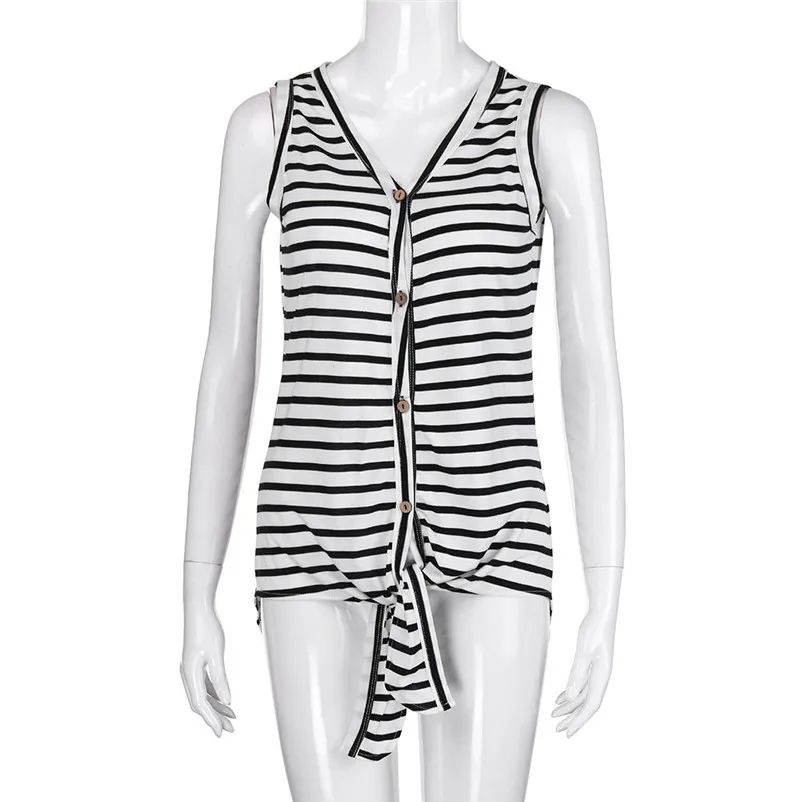HOT sell Fashion womens tops and blouses summer 2018 V-Neck Button Cotton Stripe Sexy Vest Sleeveless Shirt camicette Y18#N  (3)