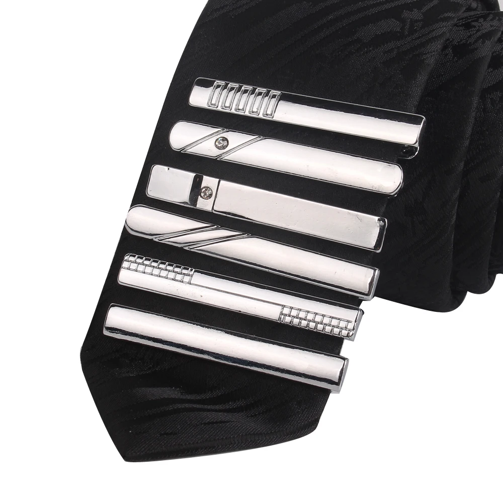 

New Silvery Tie Clip For Men Classic Meter Tie Clips Alloy Tie Bar Quality Enamel Tie Collar Pin Crystal Business Corbata