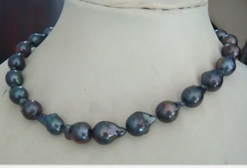 

Jewelr 005756 HUGE 18"14-20MM NATURAL SOUTH SEA GENUINE BLACK GREEN NUCLEAR PEARL NECKLACE