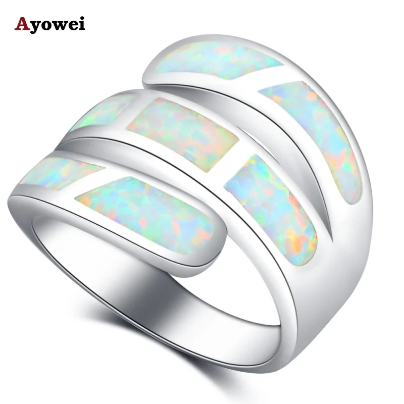 

Ayowei Latest Design White Fire Opal Silver Stamped Wholesale Fashion Jewelry Gorgeous Rings USA Sz#6#7#8#9#10 OR870A