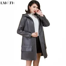 Lxmth весеннее осеннее кожаное пальто женский длинный Тренч Повседневный свободный с капюшоном размера плюс пальто из искусственной кожи женская верхняя одежда 5XL