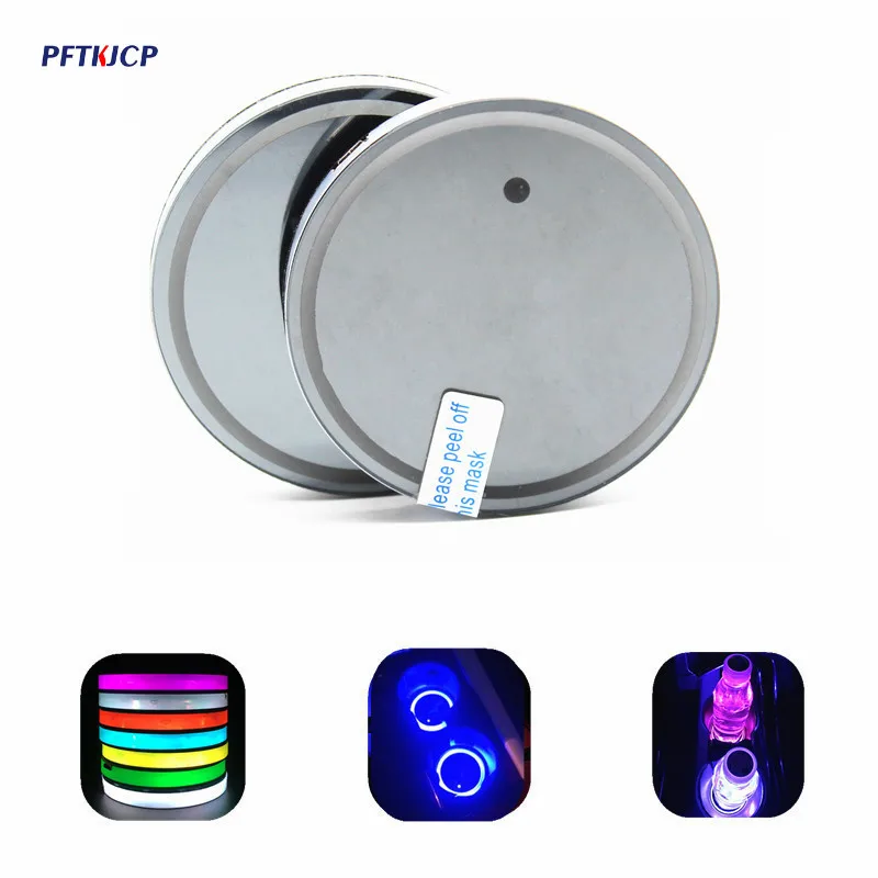 Diameter 68mm 2pcs Car Multicolor LED Cup Coaster for Ssangyong Rexton Kyron Korando Actyon led light